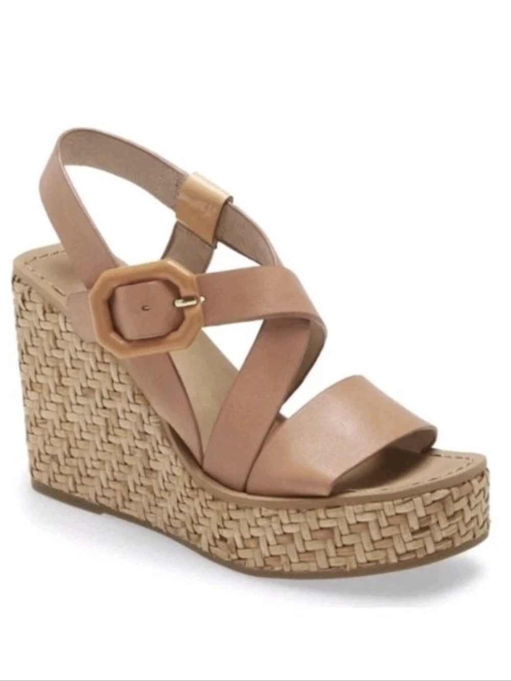 NEW Louise et Cie Palina Platform Sandal Rattan Wedge Heel Strappy Tan Sz 7